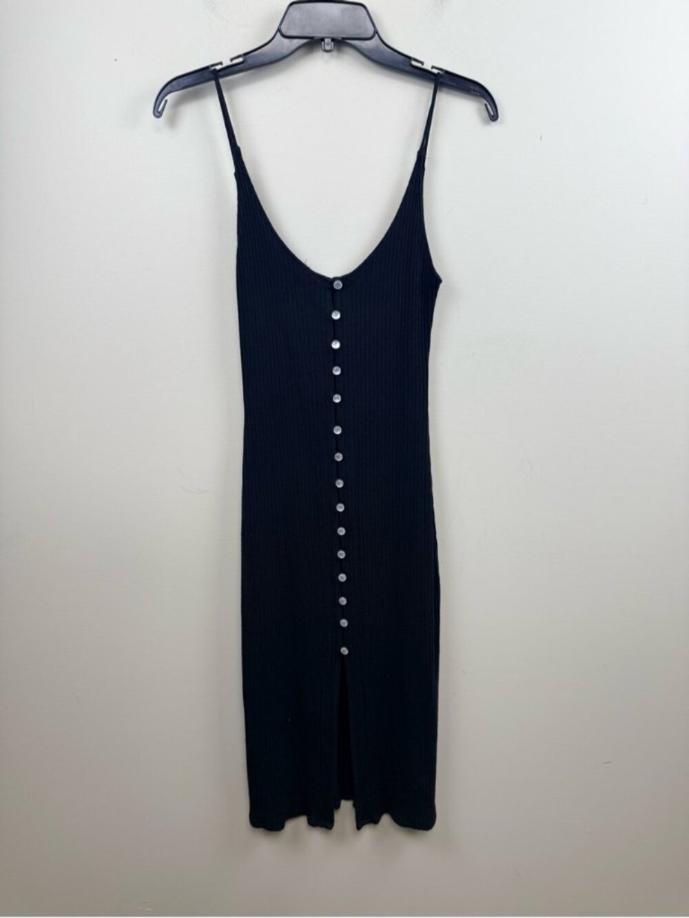 REFORMATION JEANS tencel black ribbed strappy V heck midi dress xs